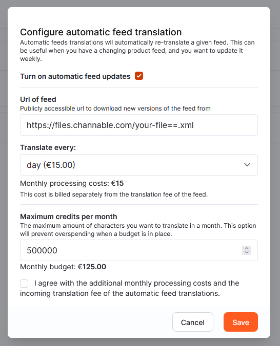 Automatische feed instellingen