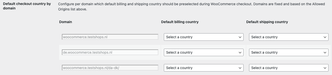 Default billing and shipping country