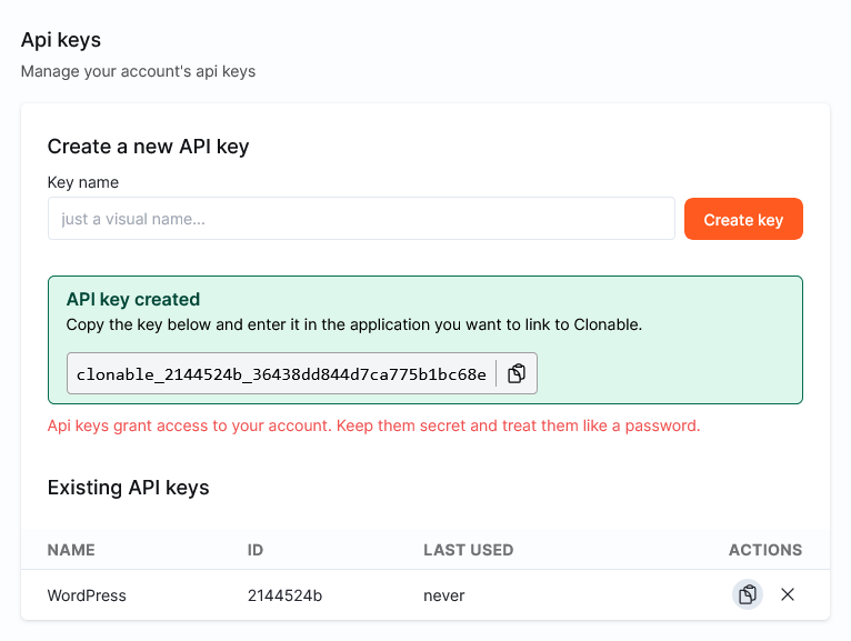api key created