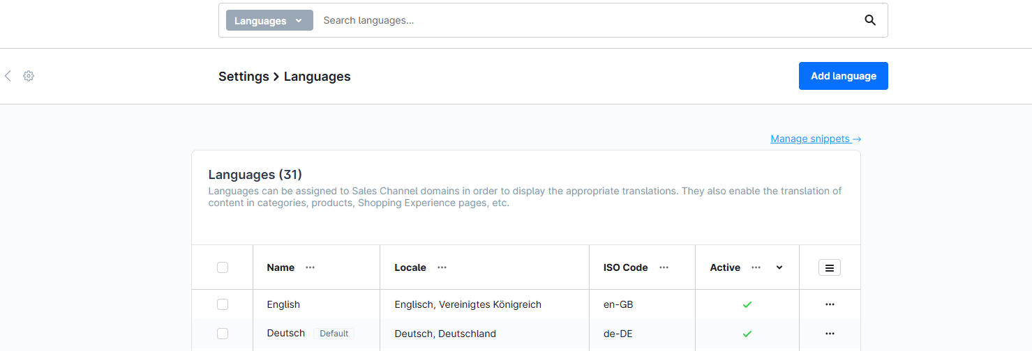 Default language in Shopware